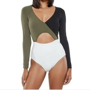 Anthro Sanctuary Block Party One Piece Colorblock Cutout Swimsuit